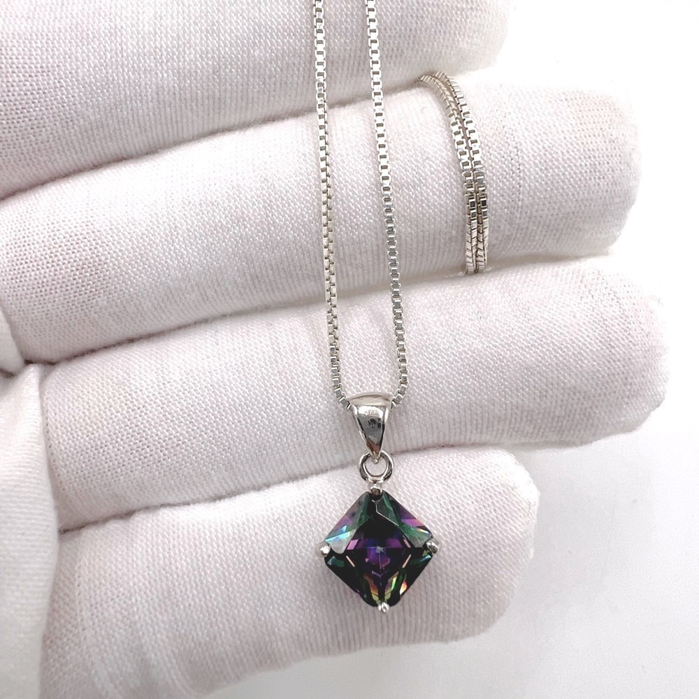 .925 Sterling Silver Rainbow Topaz Cz Necklace